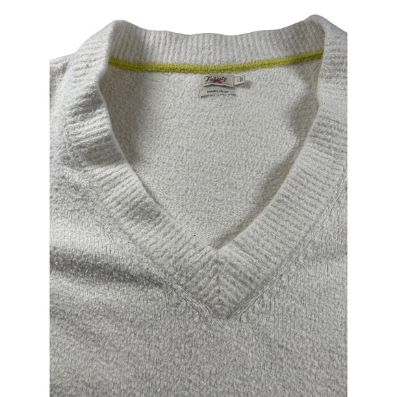 Faherty V Neck Fuzzy Knit Sweater White Neon Green Stripe Accent Size L - Picture 3 of 7
